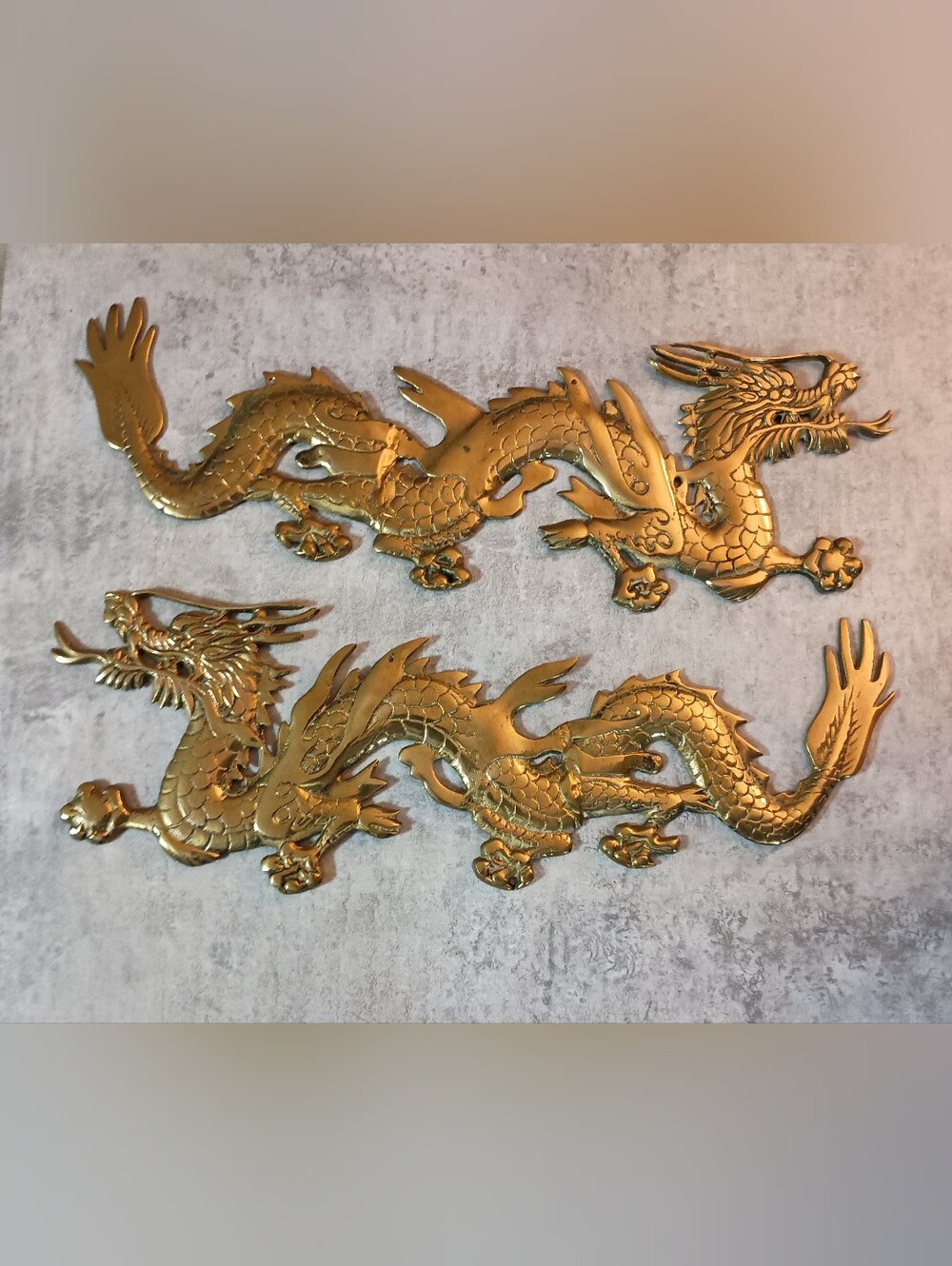 Brass Gold Dragon Wall Decor Pair - Decorative Home Accent 24" X 8"